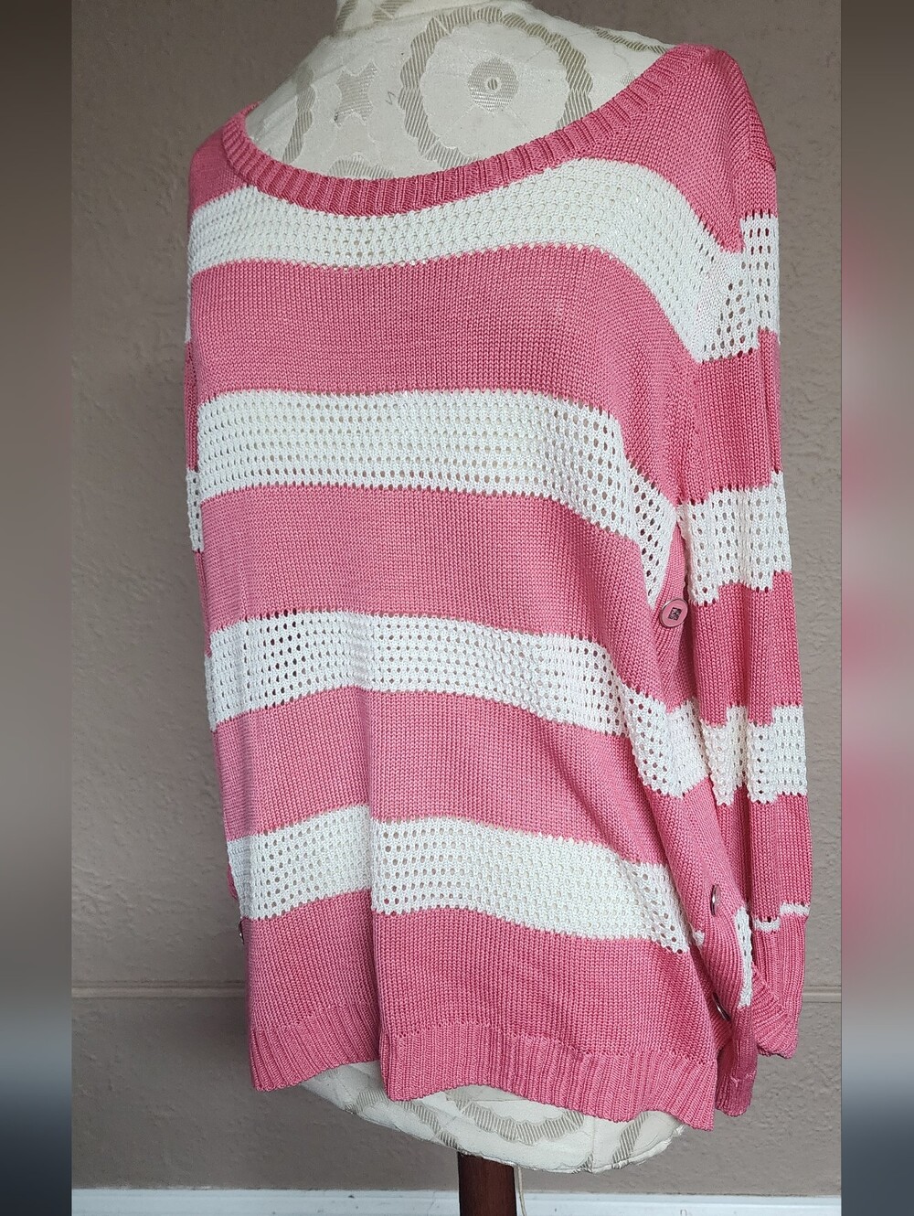 Striped Pink and White Lightweight Knit Sweater XL